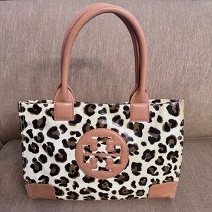 Tory Burch Leopard Print Ella Tote Bag - Brown and Cream